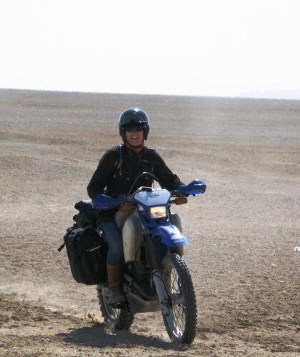 British author Lois Pryce on her motorbike