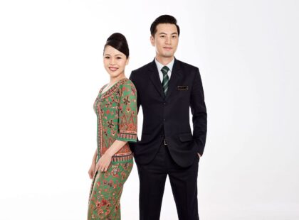 Singapore Airlines cabin crew Melvyn Tan and Carmen Yu