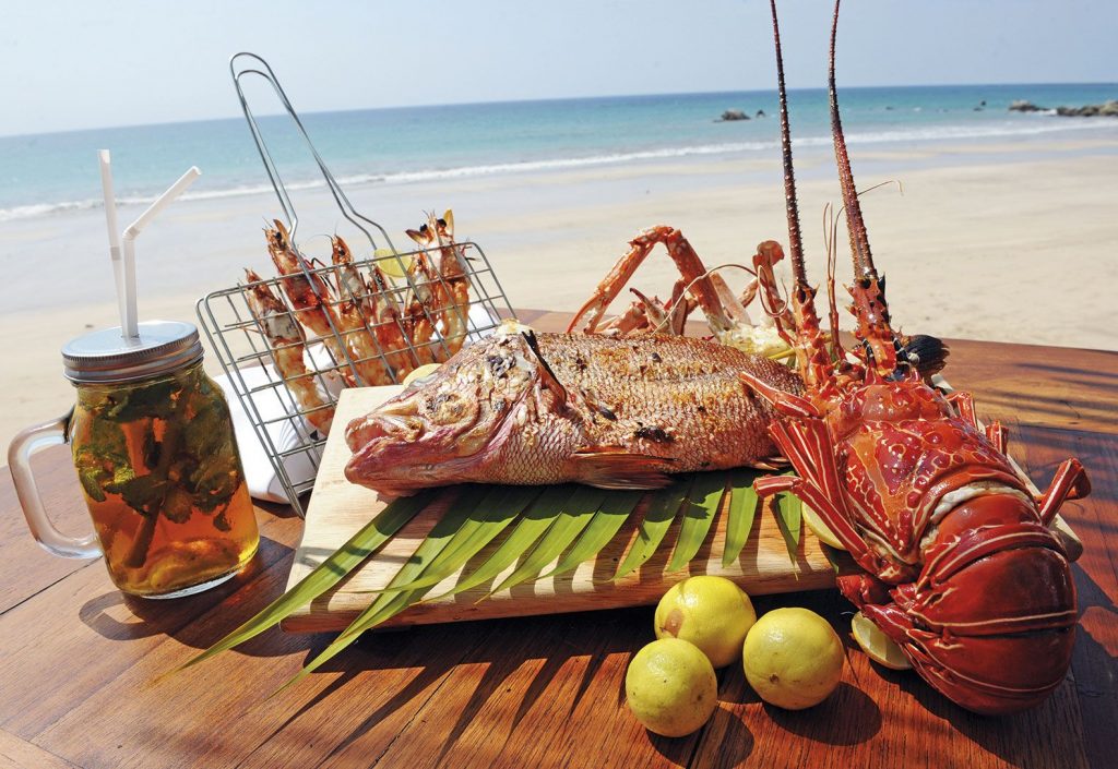 seafood spread at ngapali beach