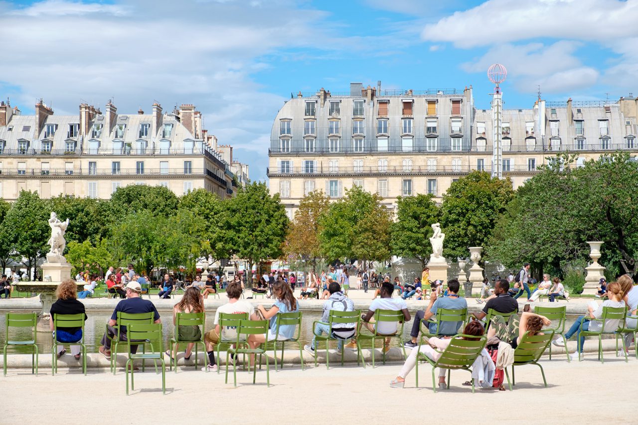 Parisians relaxing at the Tuileries Garden