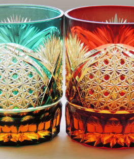 Kiriko cut glass stained cups