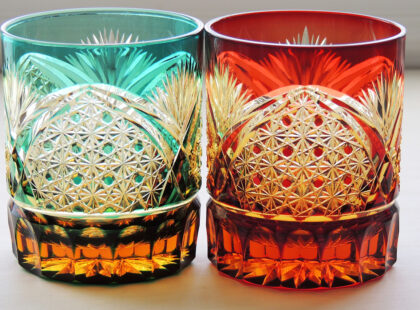 Kiriko cut glass stained cups