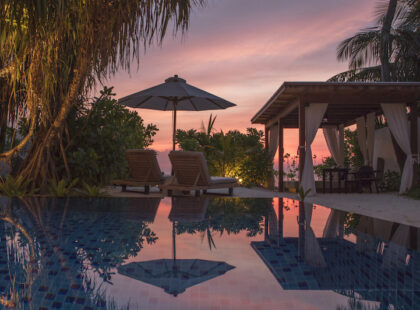 fairmont maldives beach villa sunset