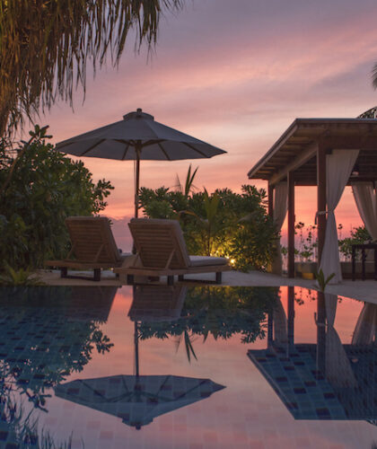 fairmont maldives beach villa sunset
