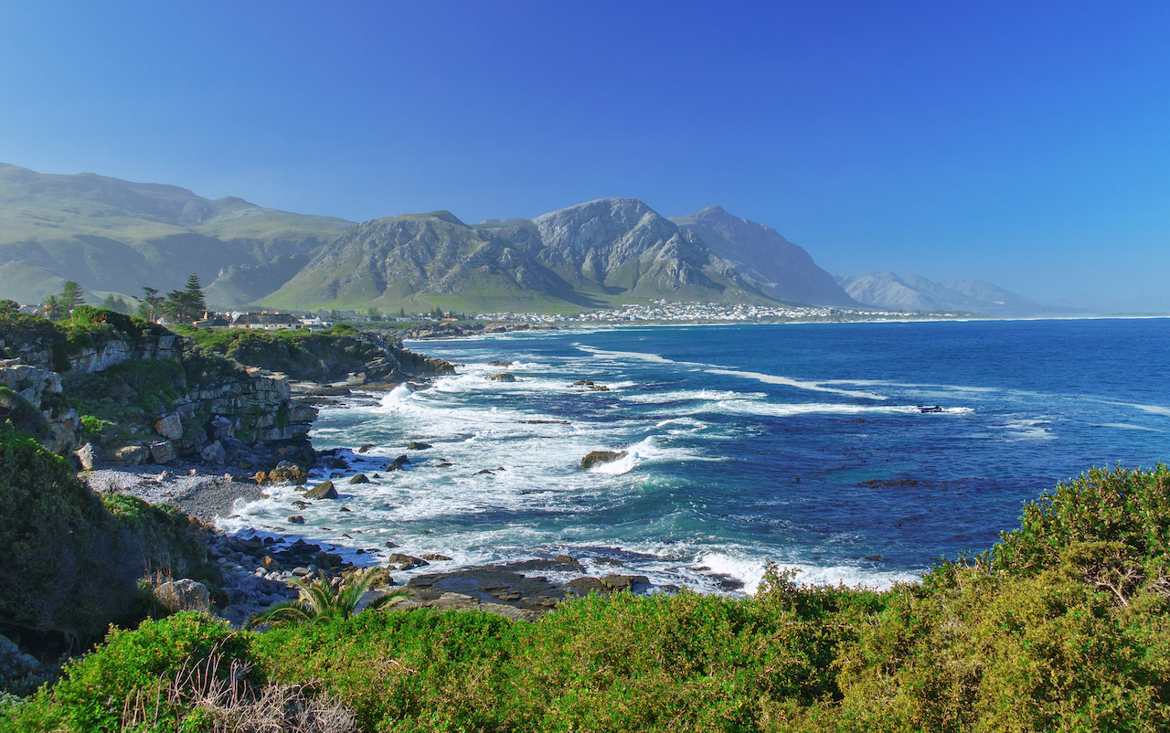Beautiful ocean and coast landscape in Hermanus, South Africa