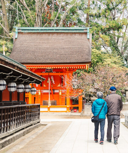 Kyoto, Japan - Kitano Tenmangu Shrine in in the Kitano neighborhood