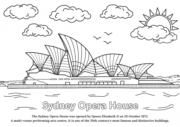 Sydney Opera House colouring illustration