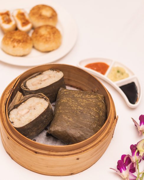 Yan National Day Dim Sum - Steamed Hainanese Chicken with Sticky Rice wrapped in Lotus Leaf