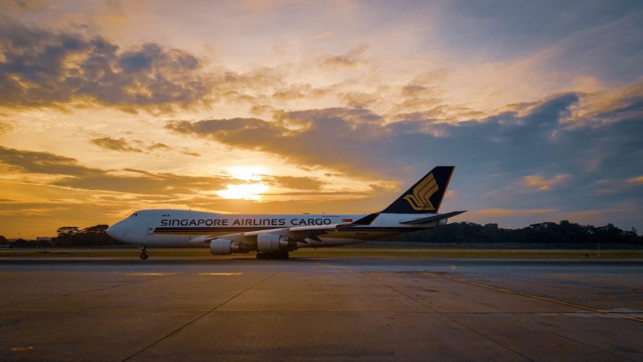 Singapore Airlines SIA cargo aircraft sunset