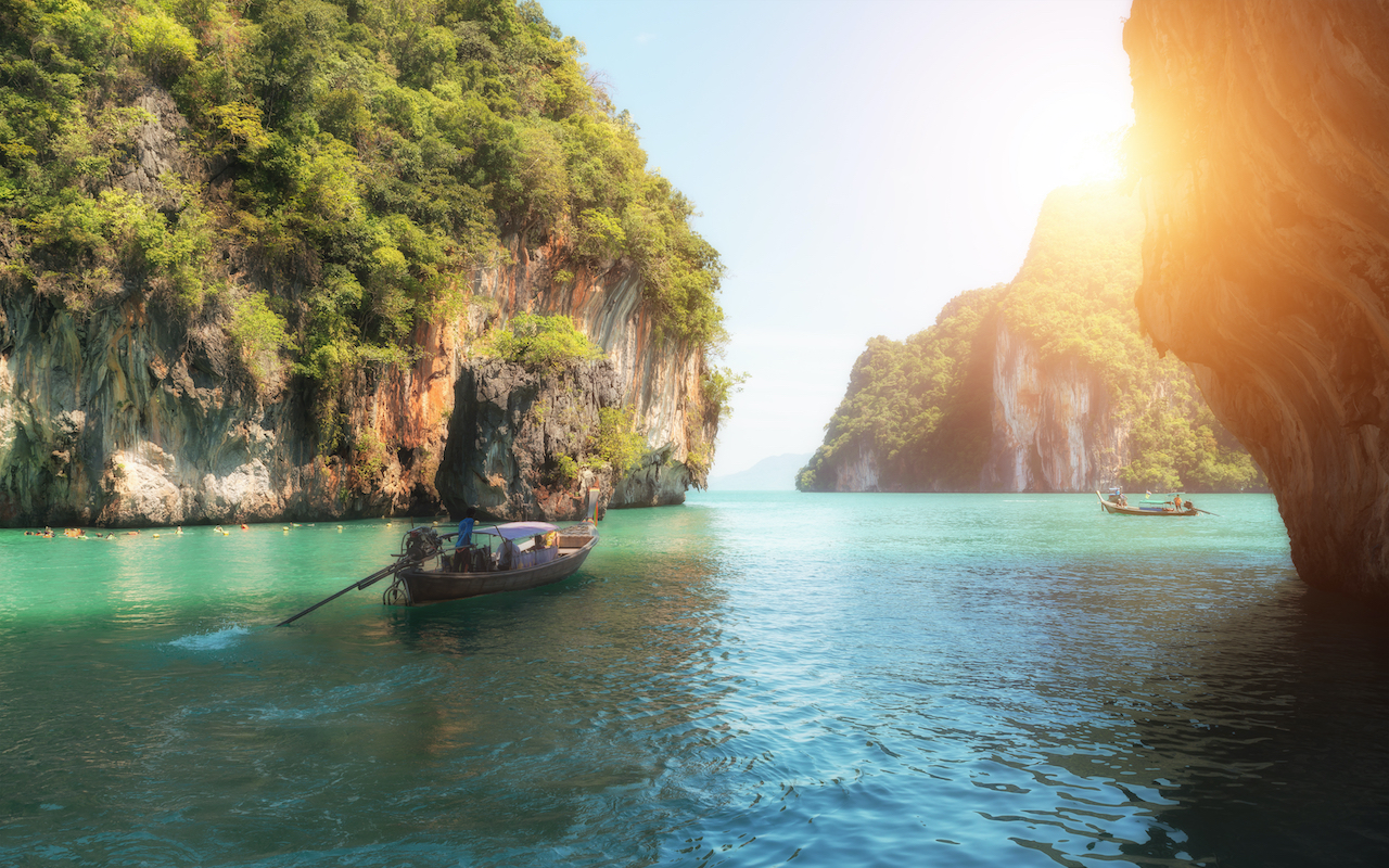Phuket cliffs longtail boats